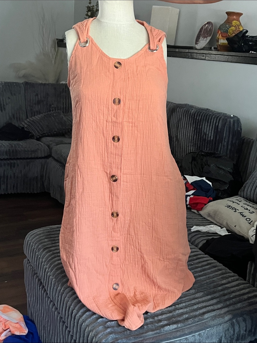 2 pieces size S .n M leggy Sleeveless Coral Button-Front Summer Dress